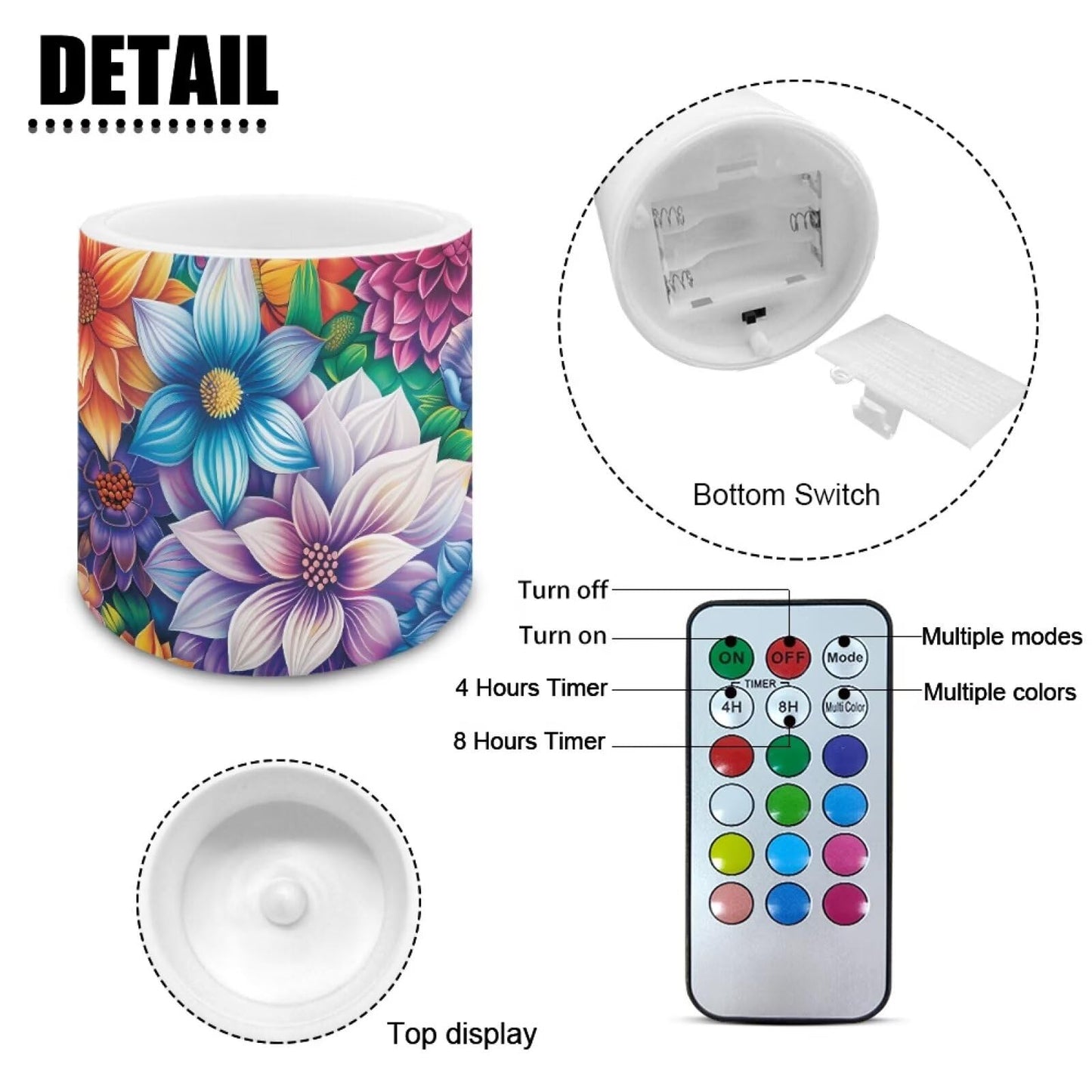NETILGEN 3 inch Flickering Color Changing LED Candles Boho Flower Bright Blossom Set of 4 Flameless Eletric Pillar Candles with Remote Timer Control Home Party Decor