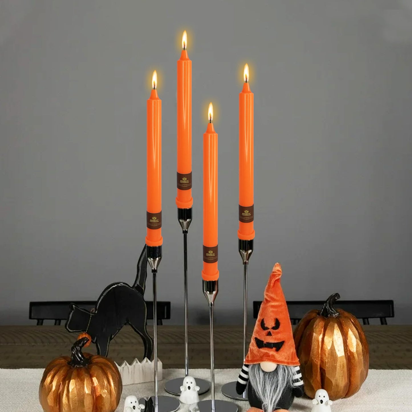 10 inch Unscented Tapered Candle 4 Pack Orange Taper Candlesticks Smokeless Candle for Halloween Thanksgiving Day Dinner Household Décor Candlesticks