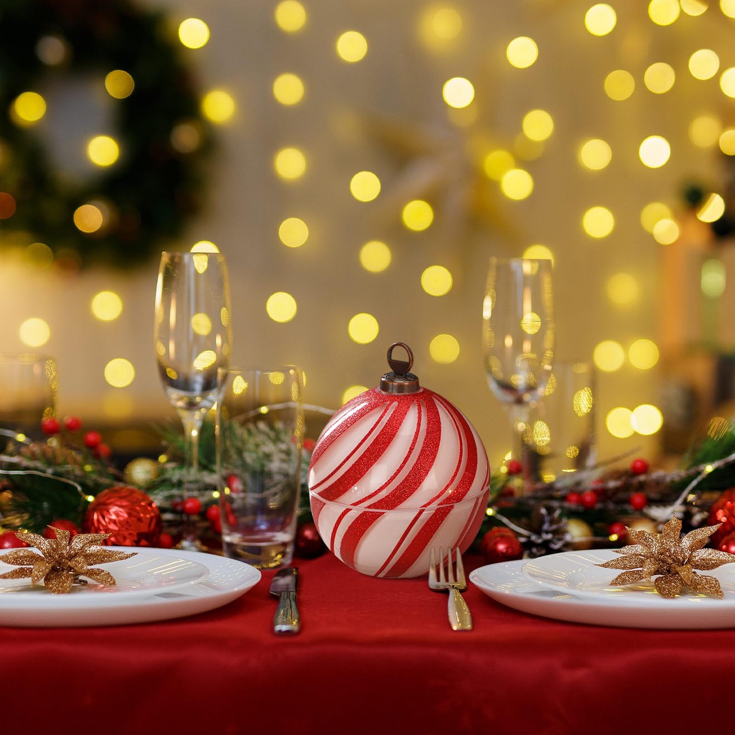 Conelist 2 Pcs Candy Christmas Ball Candles 3.9 Inch Red and White Christmas Ornament Candle Decor Cinnamon Scented Mercury Glass Xmas Table Decorations for Holiday Party Gifts