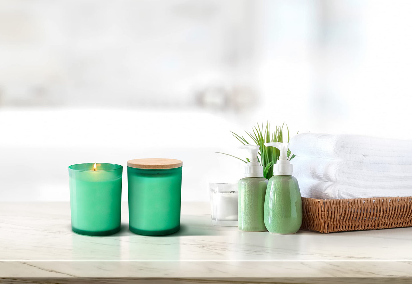 Aroparc Bulk Candle Jars for Making Candles, 10 OZ Empty Tumbler with Bamboo Lids, 12 Pack Bulk Candle Containers - Dishwasher Safe, Green Frosted