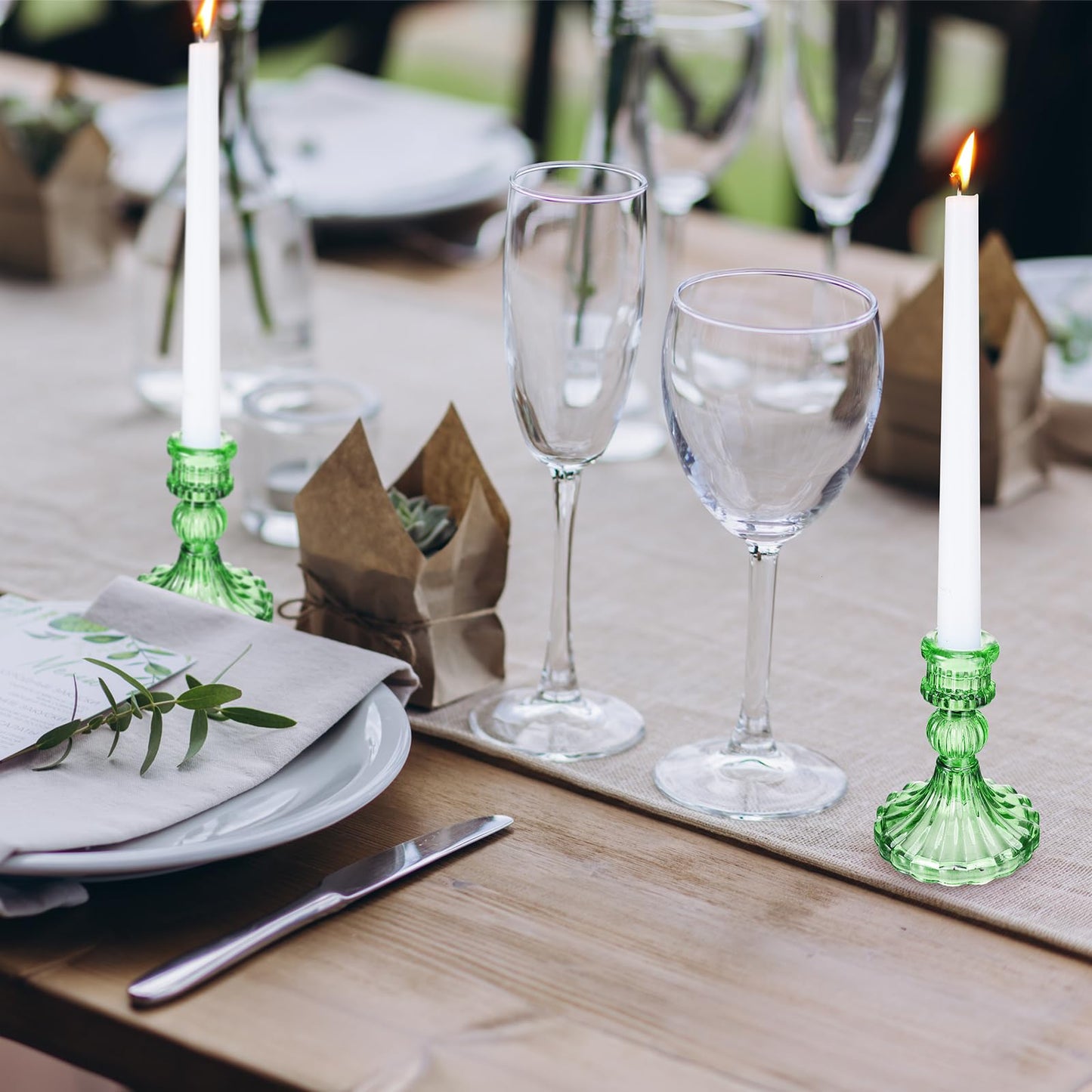 Maxcheck Set of 6 Candlestick Holders Taper Glass Candle Holder Decorative Candle Stand for Wedding Party Table Centerpiece Anniversary Festival Home Decor(Green)