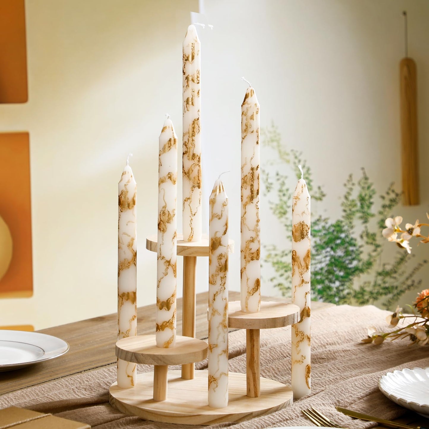 Conelist 6 Pcs White Gold Decorative Taper Candles 10 Inch Unscented Smokeless Handmade Long Burning Tall Taper Candles for Wedding Home Dinner Birthday Holiday Party Decoration