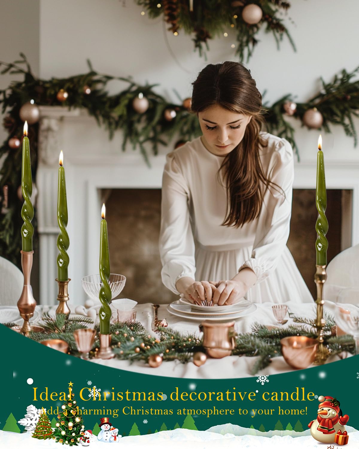LPUSA Olive Green Spiral Taper Candles Handmade Twisted Candle Conical Stick Candles for Holiday Wedding Party Wax Unscented Dinner Candle Dripless,Christmas Gift H 10 Inch, 4pcs（Olive Green）