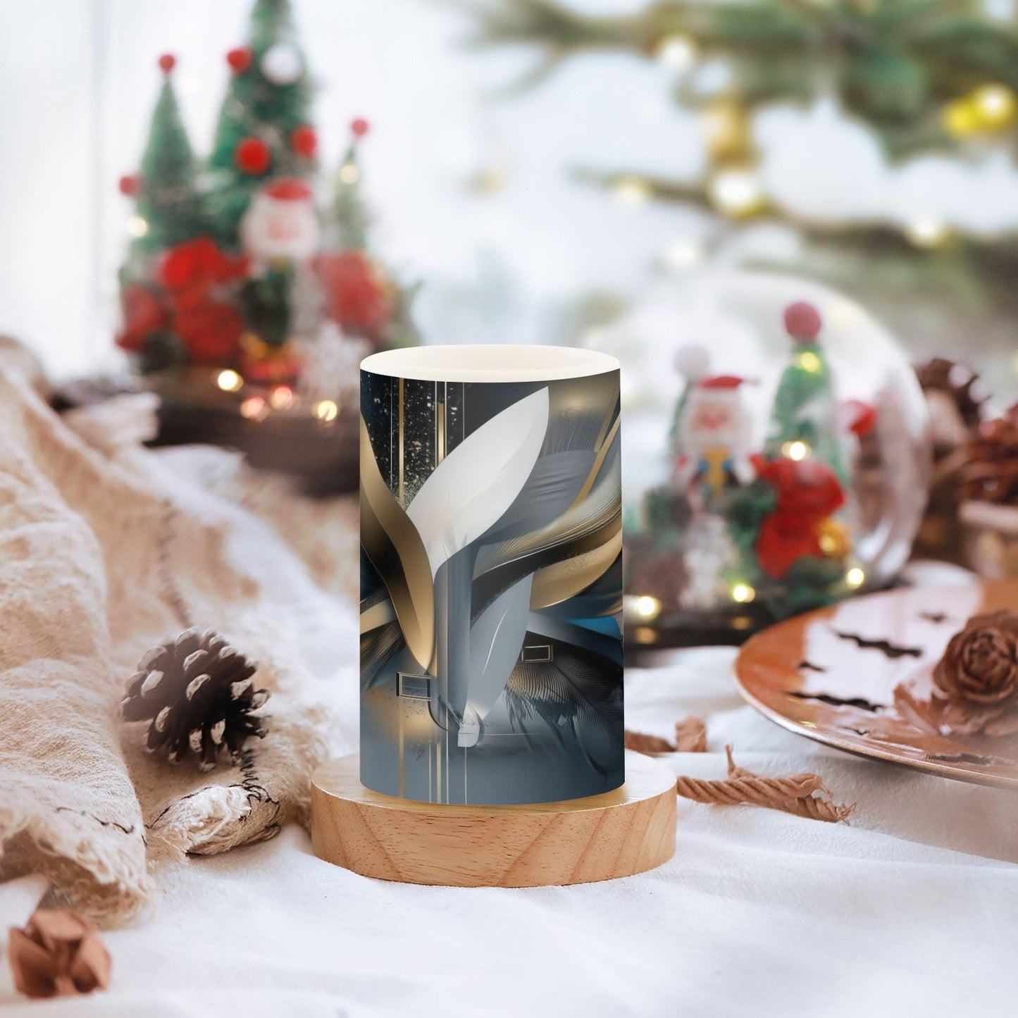 LFICRTAN Abstract Shapes Gold and Black Flameless Candles Battery Operated Color Changing LED Candles with Remote Control Timer Outdoor Indoor 2 Pack