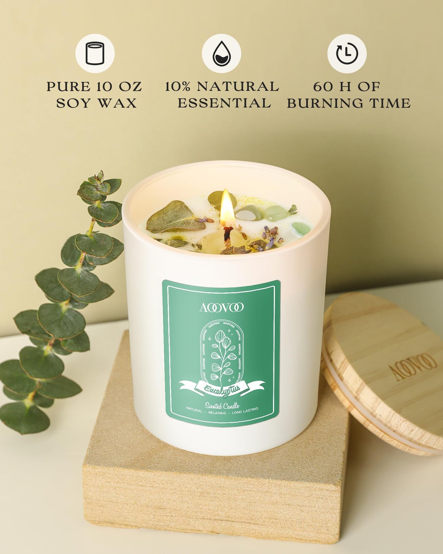 AOOVOO Eucalyptus Mint Scented Candles for Women - Aromatherapy Candle with Crystals Inside, 10oz Soy Candles for Home Scented, Birthday Gifts Mothers Day Candle for Women Mom
