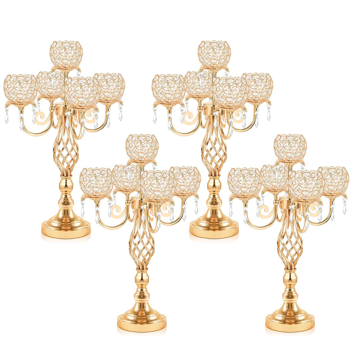 Kehail 5-Arm Crystal Candelabra Centerpiece 23.2" Tall - Elegant Candle Holder Stand with Crystal Bowl, Chic Table Decor for Weddings, Parties, Anniversary & Home Decoration (4, Gold)