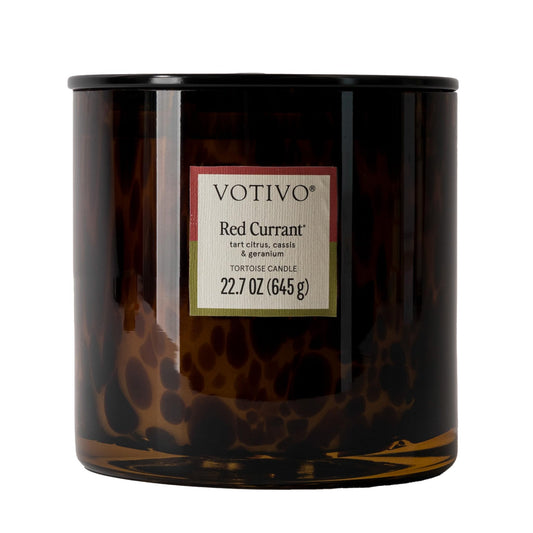 Votivo Red Currant Tortoise Scented Candle | 22.7 oz Soy Wax Blend | Decorative Home Decor Tortoise Shell Pattern | 100 Hour Burn Time