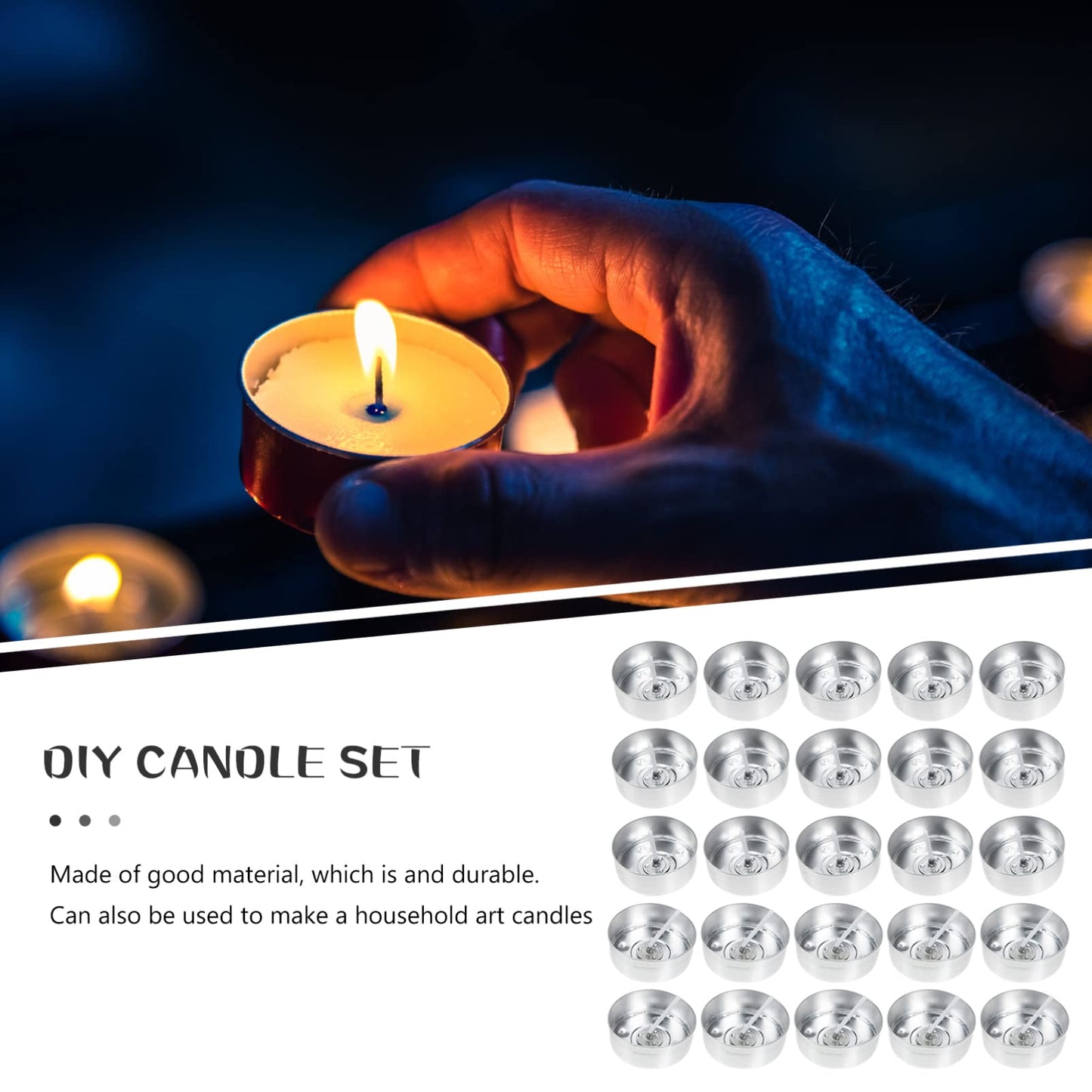 Operitacx 200 Pc Aluminum Tea Light Candle Cups with Wicks 1.57X1.57X0.59In Empty Metal Tealight Containers for DIY Candle Making and Craft Projects