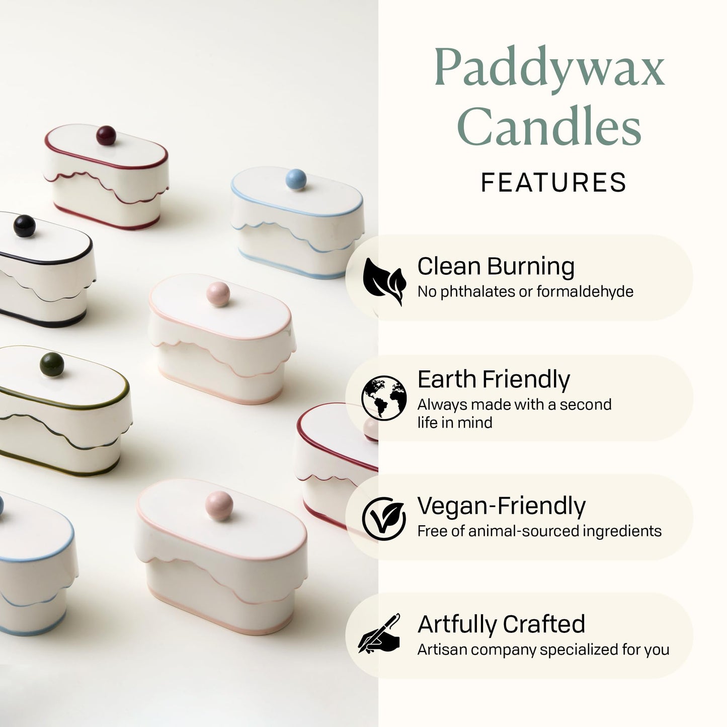 Paddywax CHÉRIE Ceramic Dish Candle, Soy Wax Candle, Poured with Love Ceramic Jar with Scalloped Lid, Reusable Vessel, 5.5 oz, Smoked Pistachio