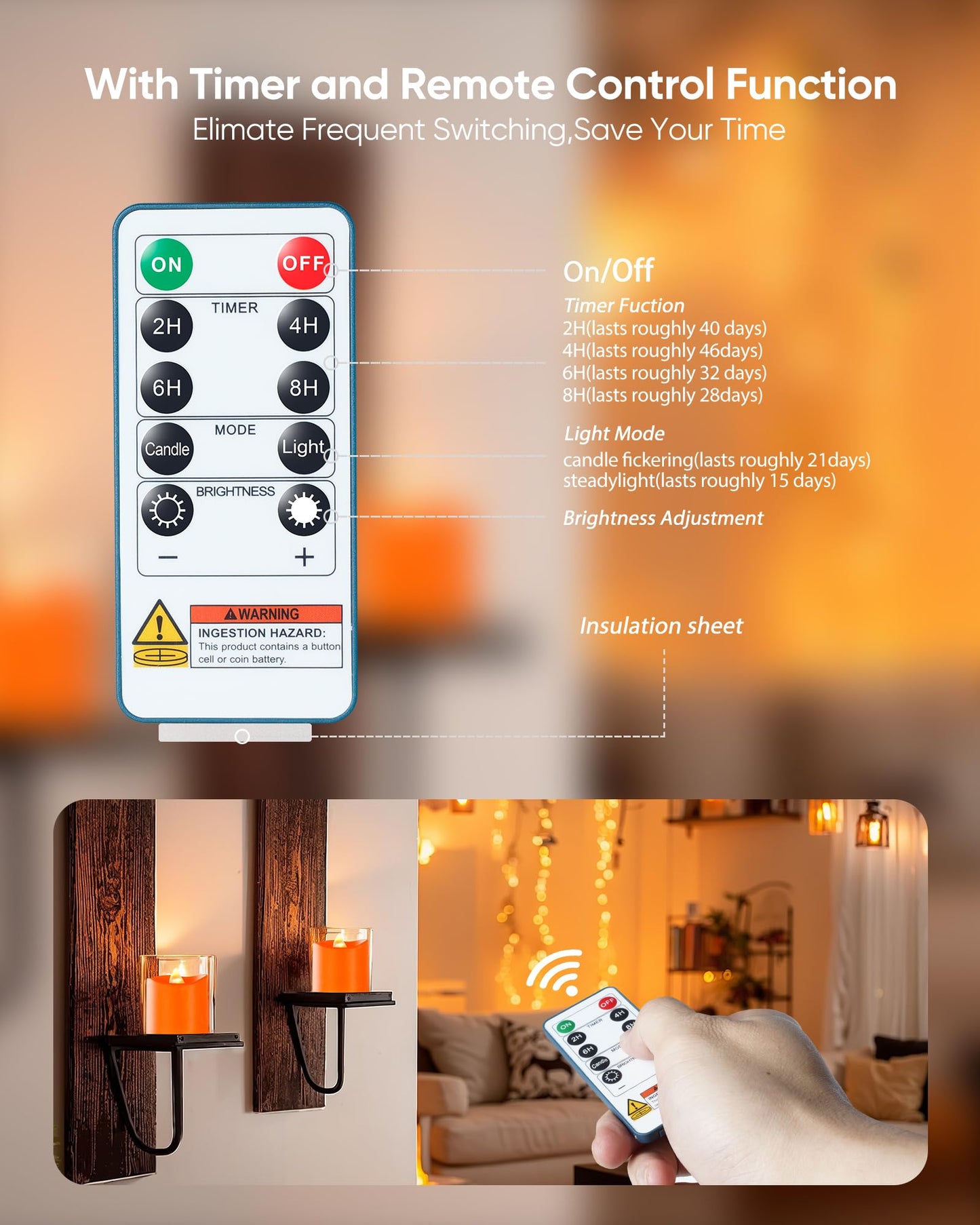 Homemory 12Pack 400+Hour Remote Control Flameless Candles, 2/4/6/8H Timer Led Votive Candles, Battery Operated Tea Lights for Wedding Table Centerpiece, Holidays, Halloween Pumpkins-Orange
