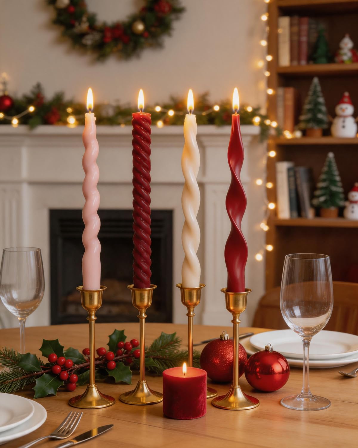 Red Taper Candle Stick Spiral Taper Candle for Wedding Party Fall Decoration Home Dinner Christmas Unscented Candles,10inch,4 Pack