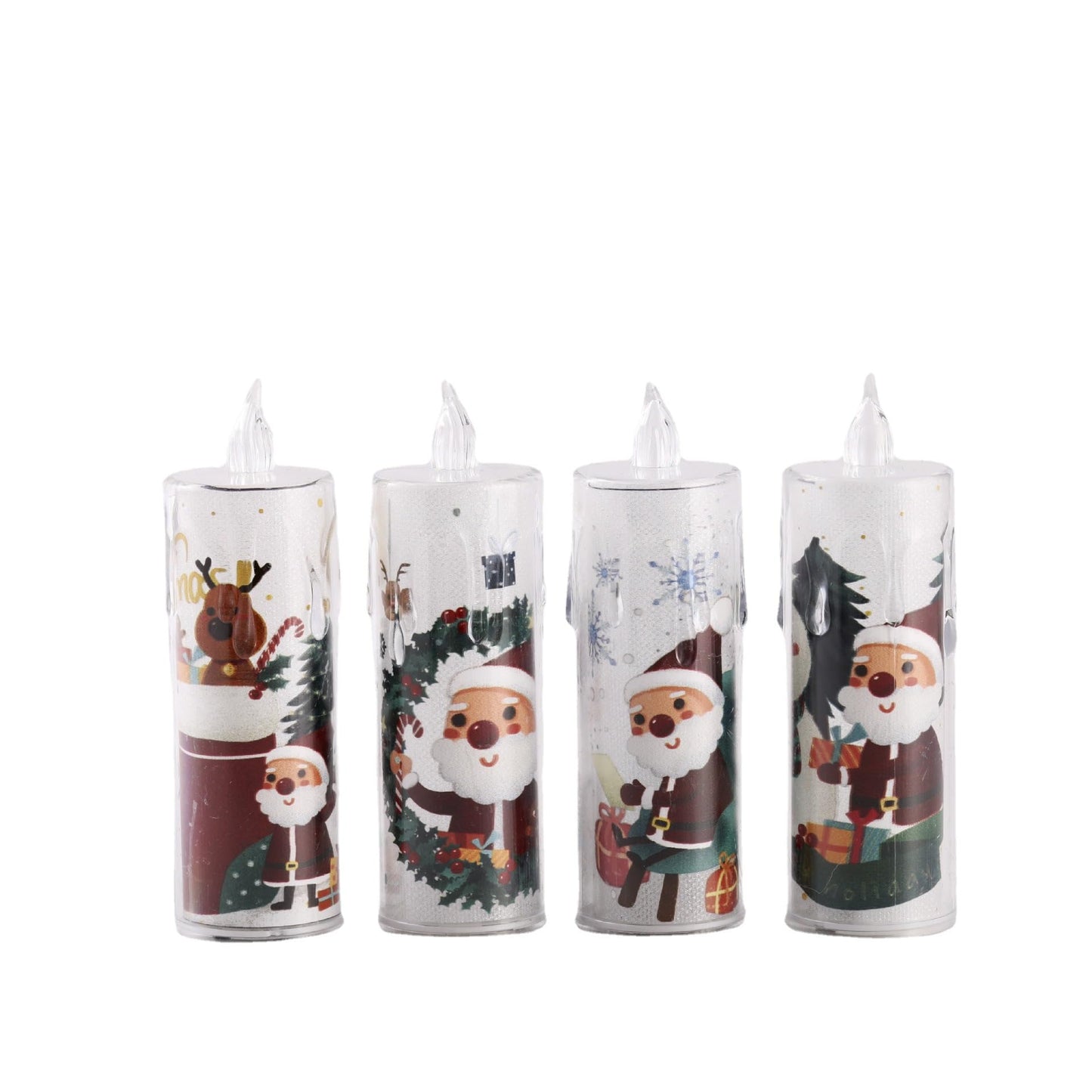 Vwvk 4-Pcs Christmas Flameless Candle Set, 5.12 Inches Tall, Christmas LED Candles with 3D Flame Effect - Battery-Operated Vintage Holiday Lights,Children's Christmas Gifts