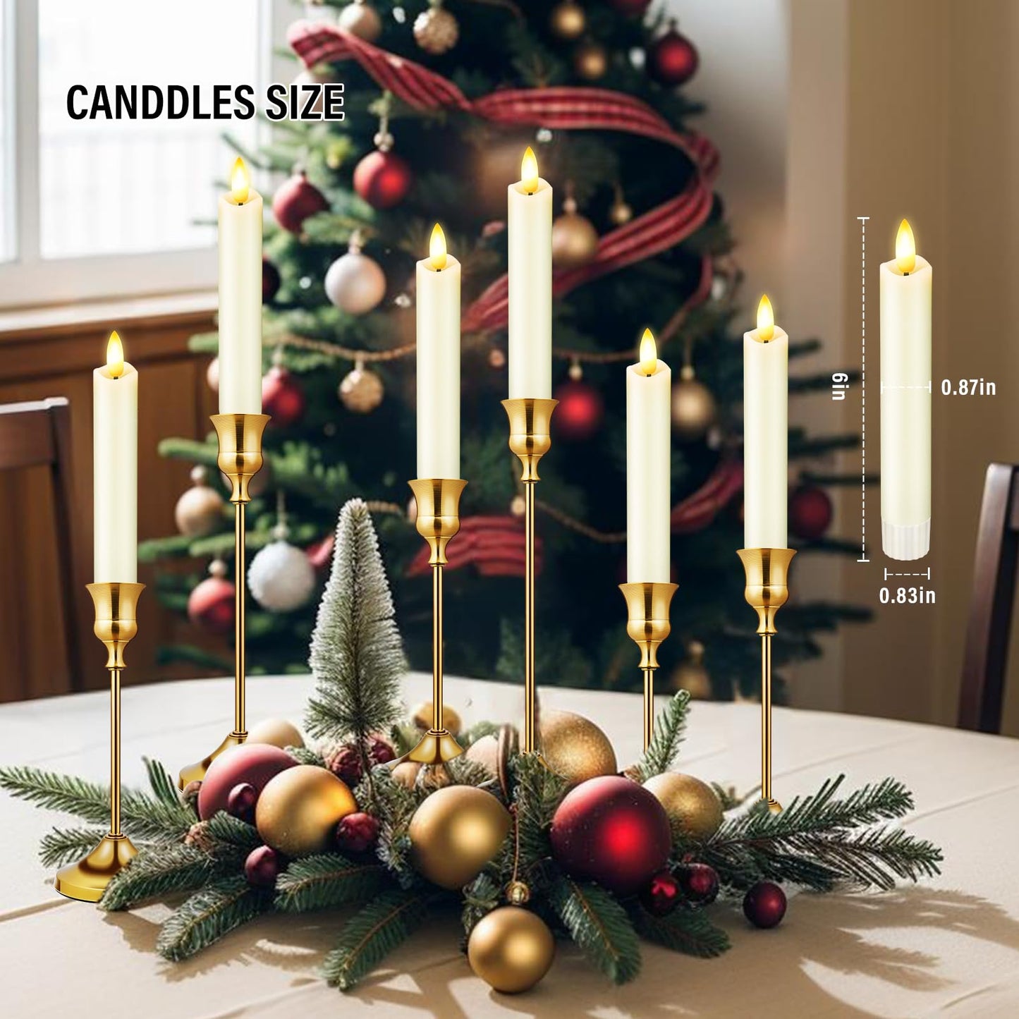 KSWING Upgraded Real Wax Short LED Flameless Taper Candles with Remote, 6 PCS White Candlesticks Battery Operated 3D Flickering - 6" Realistic Fake Candle Sticks for Home/Wedding/Fireplace Xmas Decor