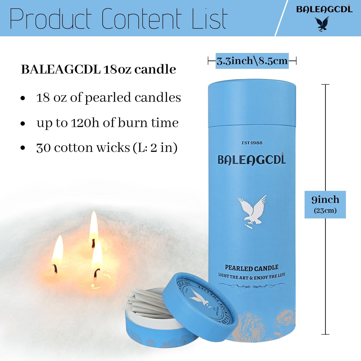 BALEAGCDL Pearled Candle 18 Oz with 30 Wicks - Unscented Sand Candles White Refillable Wax Lasts up to 120 Hours - Smooth and Clean Burning for Candle Making