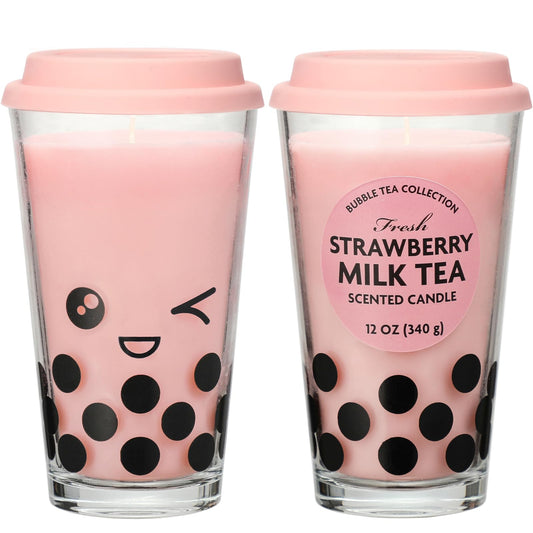 Strawberry Candles,Boba Candle,Strawberry Boba Scented, Valentines Day Galientines Brithday Funny Food Gift Candle for Milk Tea Lovers,12oz