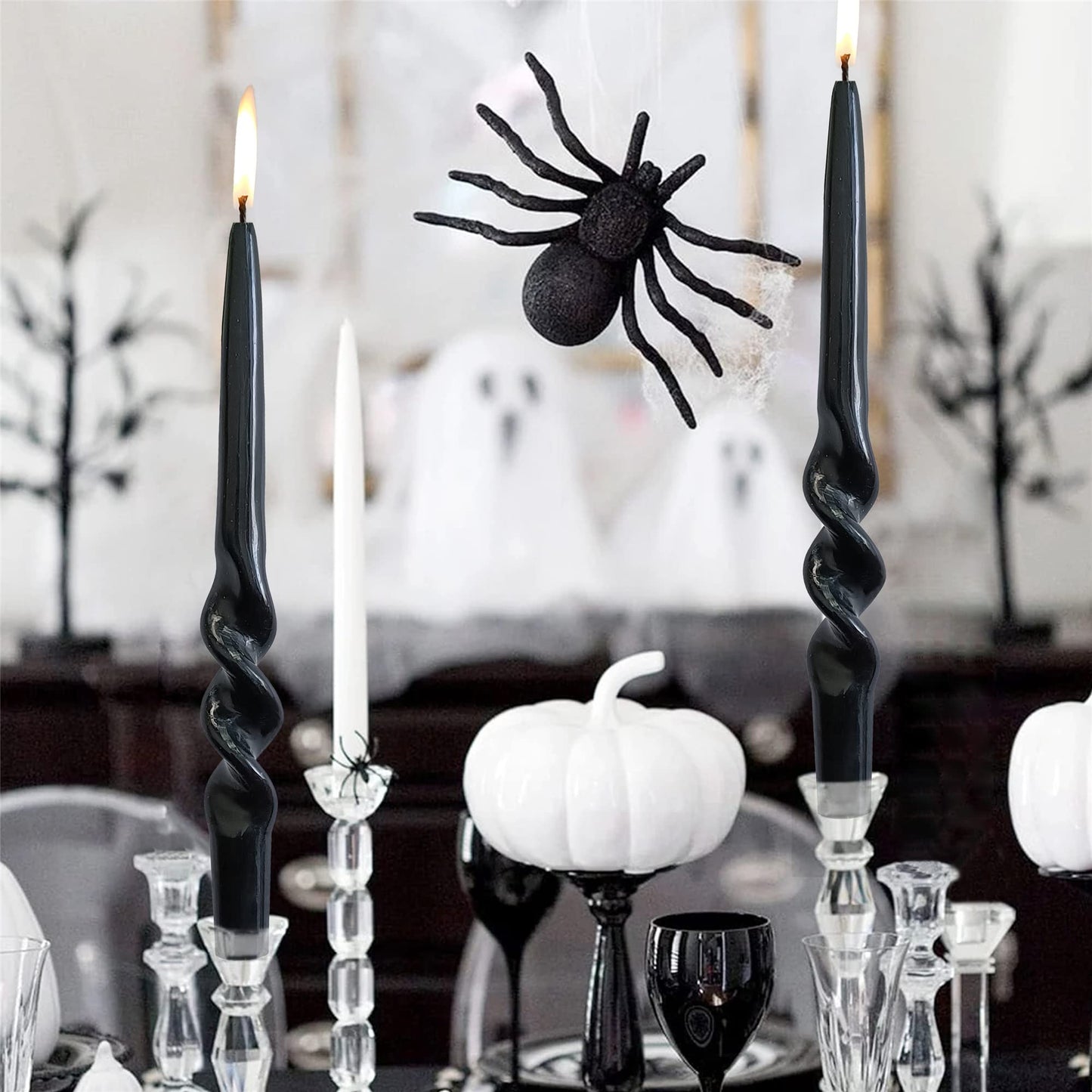 4pcs Halloween Spiral Candlesticks Orange Tapered Candle,10INCH Cute Candle Sticks Short Taper Candles Pumpkin Twisted Candlestick for Holiday Halloween Party Gifts