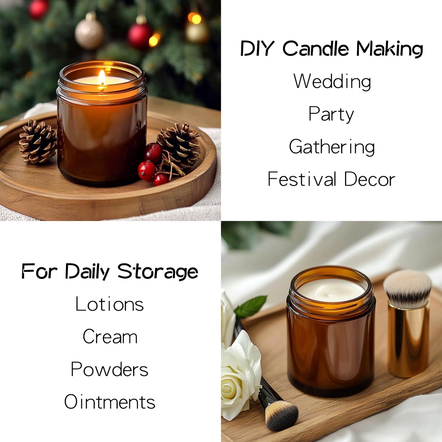 KEYWING 8 oz Candle Jars with Lids, 30 Pack Amber Glass Jars with Black Metal Lids, Round Candle Containers, Empty Jar for Making Candles, Powder, Liquid, Cream