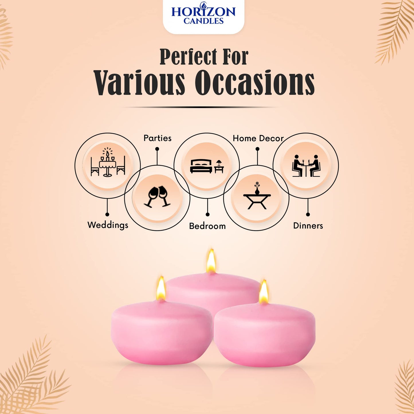 Horizon - Unscented 24 Piece Floating Candles for Parties | 2" Dripless and Smokeless Floating Candles with 5 Hours Burning Time for Centerpieces at Wedding, Pool, Home Decor | Baby Pink