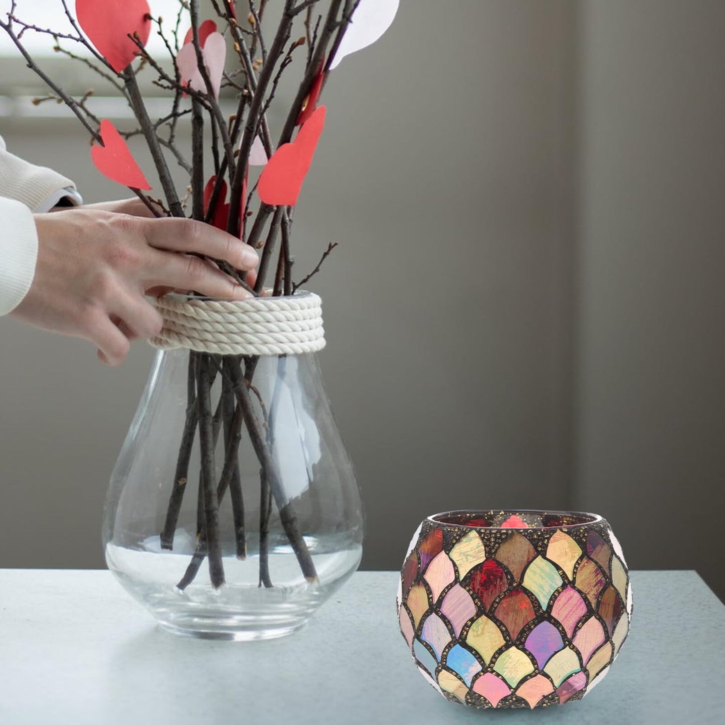 Abaodam Glass Mosaic Candle Holder 4 Inch Votive Tealight Stand Decorative Glass Bowl for Home Wedding Party Table Centerpiece
