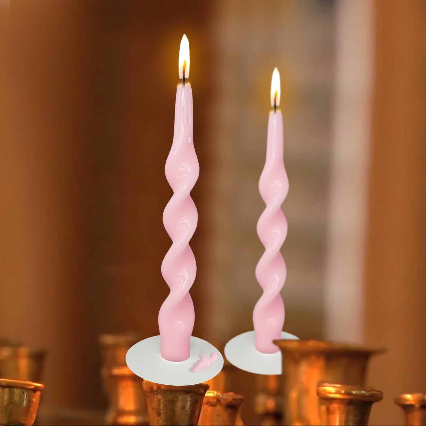 XINAOBAOLUO Spiral Taper Candles Twisted Candlesticks Tall Pink Odorless Candle Sticks with Candle Drip Tray for Home Decoration Holiday Wedding Party