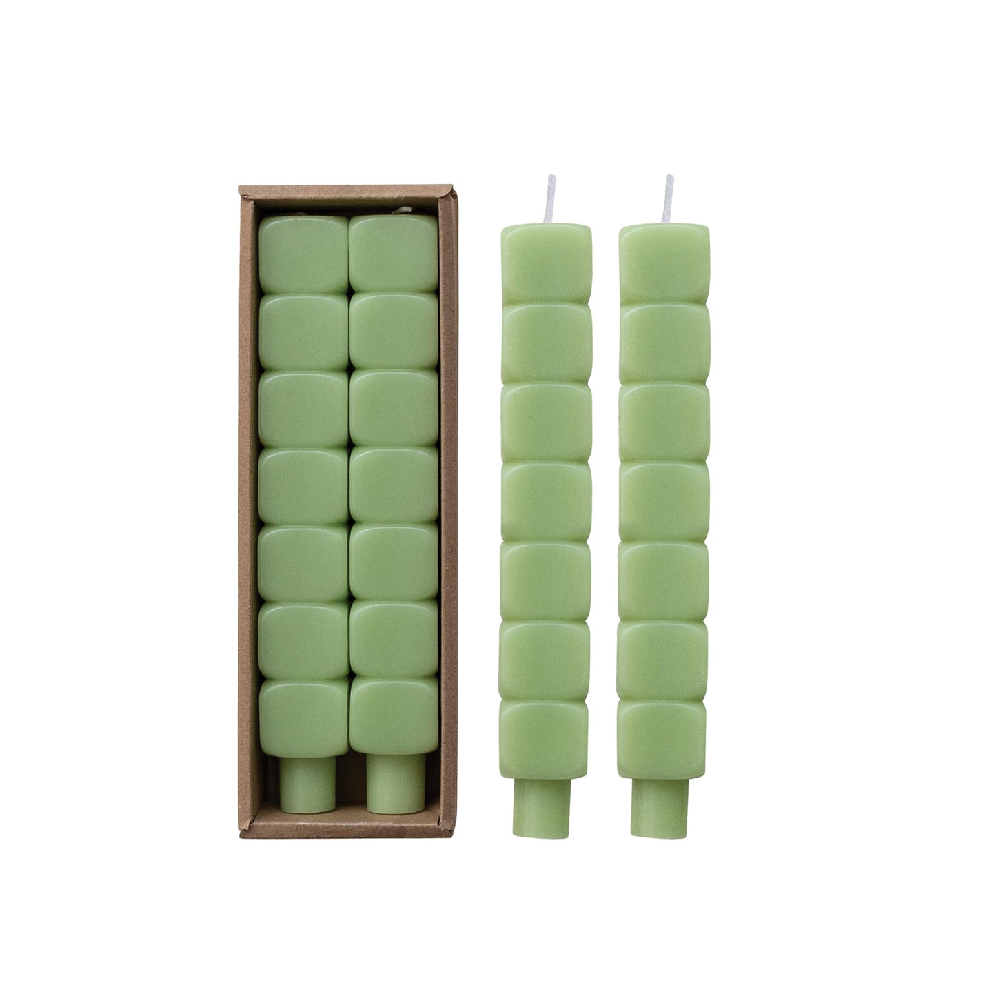 Creative Co-Op 2-Piece Stacked Blocks Shaped Unscented Taper Candles, Mint