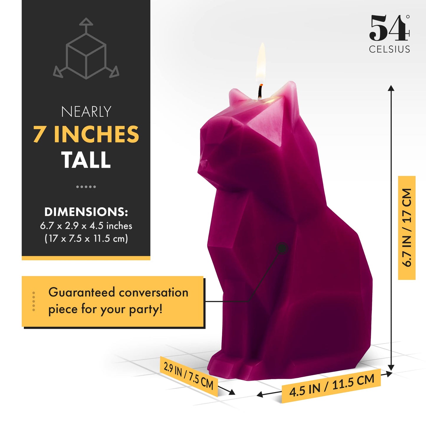 PyroPet Kisa Cat Candle Duo (Mustard Yellow & Burgundy) - Metallic Skeleton Design | Ideal Halloween Decor & Gift for Cat Enthusiasts | 20-Hr Burn Time Each