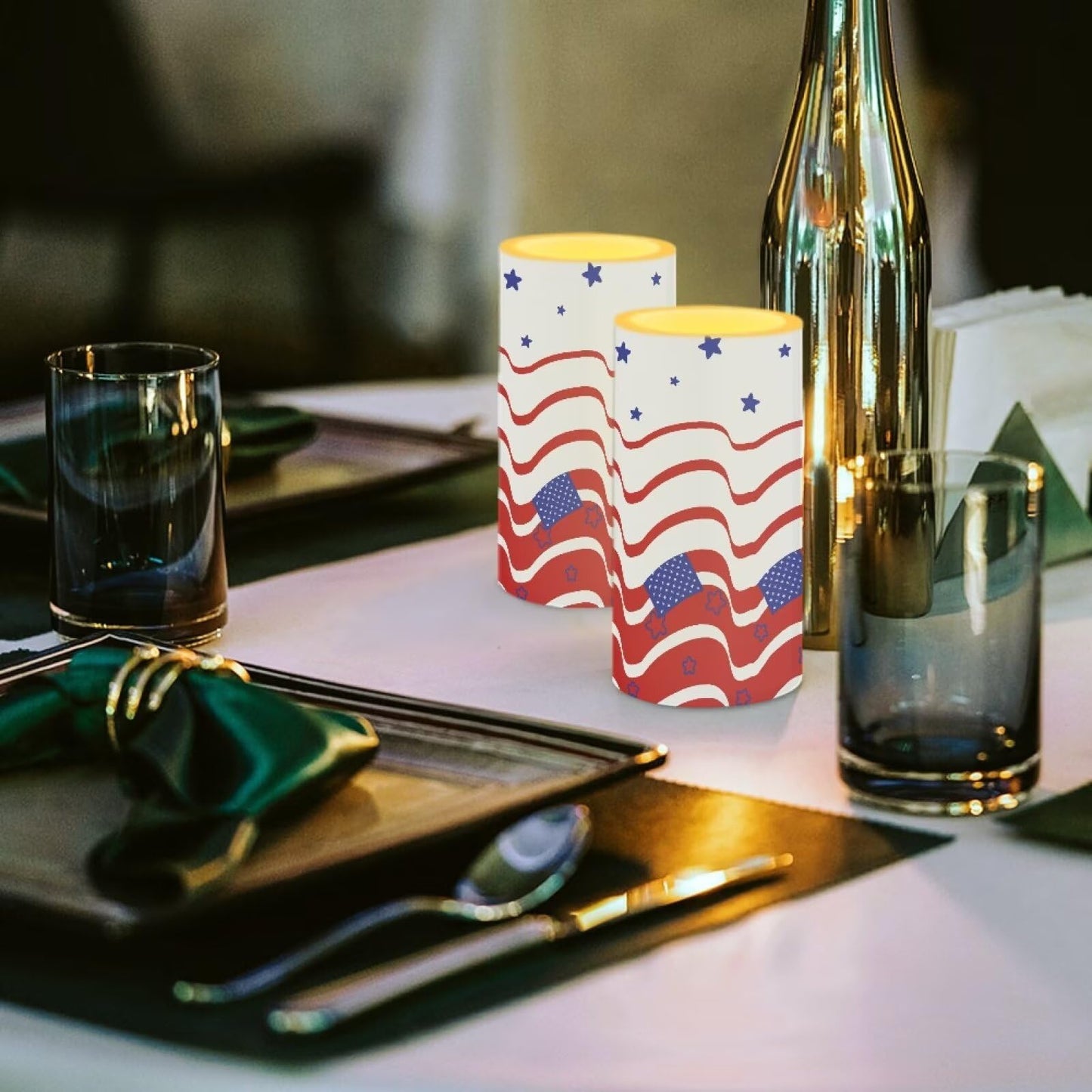 Luarisgur Independence Day Flameless Candles with Remote Stars and Stripes Decorations Battery Candles Flickering LED Candles with Remote for Home Party Holiday 4th of July Decor Electric Fake Candles