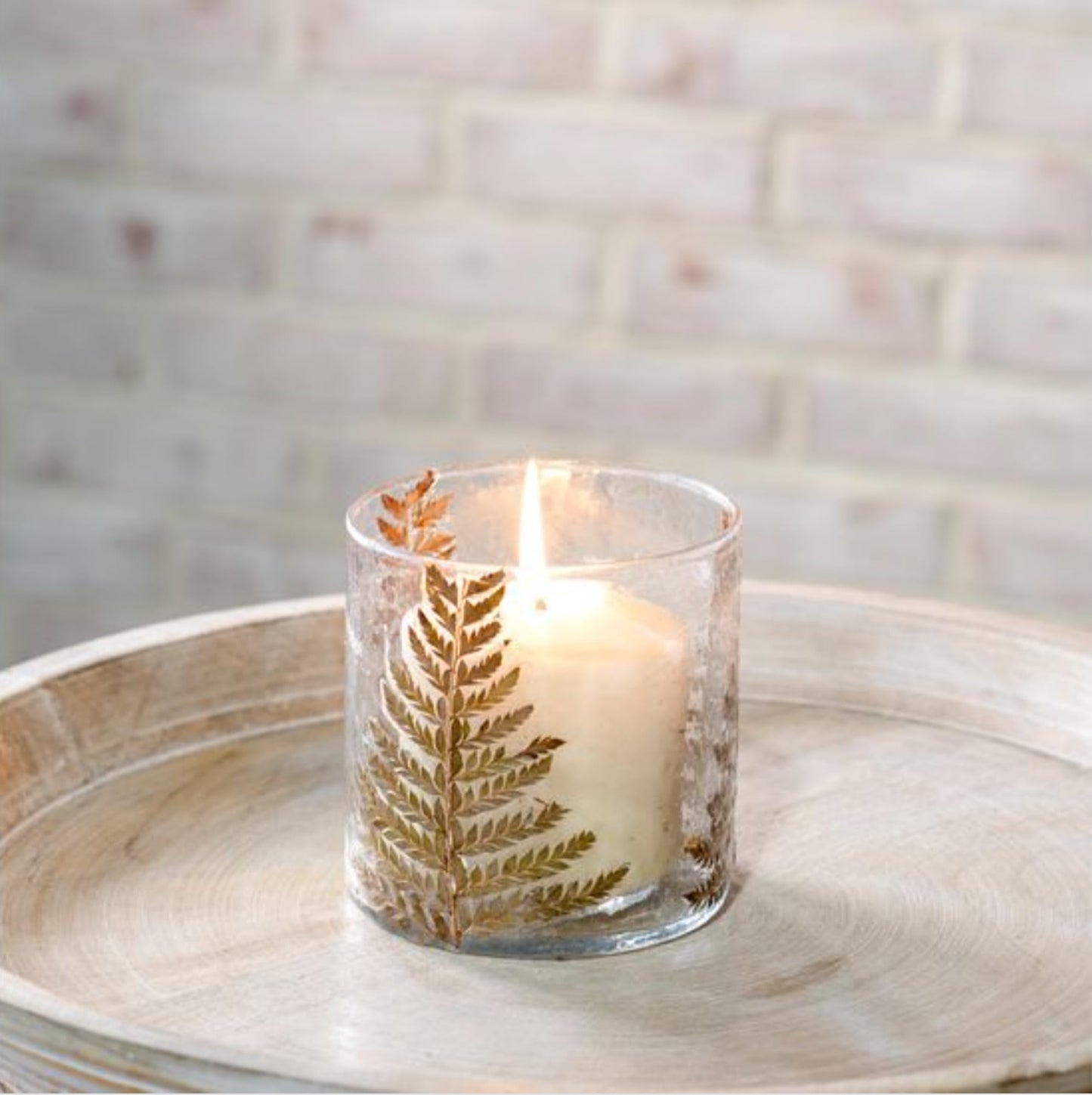 100 North PD Home & Garden Decorative Botanical Accent for Home and Events 4 Inch Glass Tealight Votive Candle Holder Container Jar Made with Real Pressed Flowers Natural Green Brown Fern
