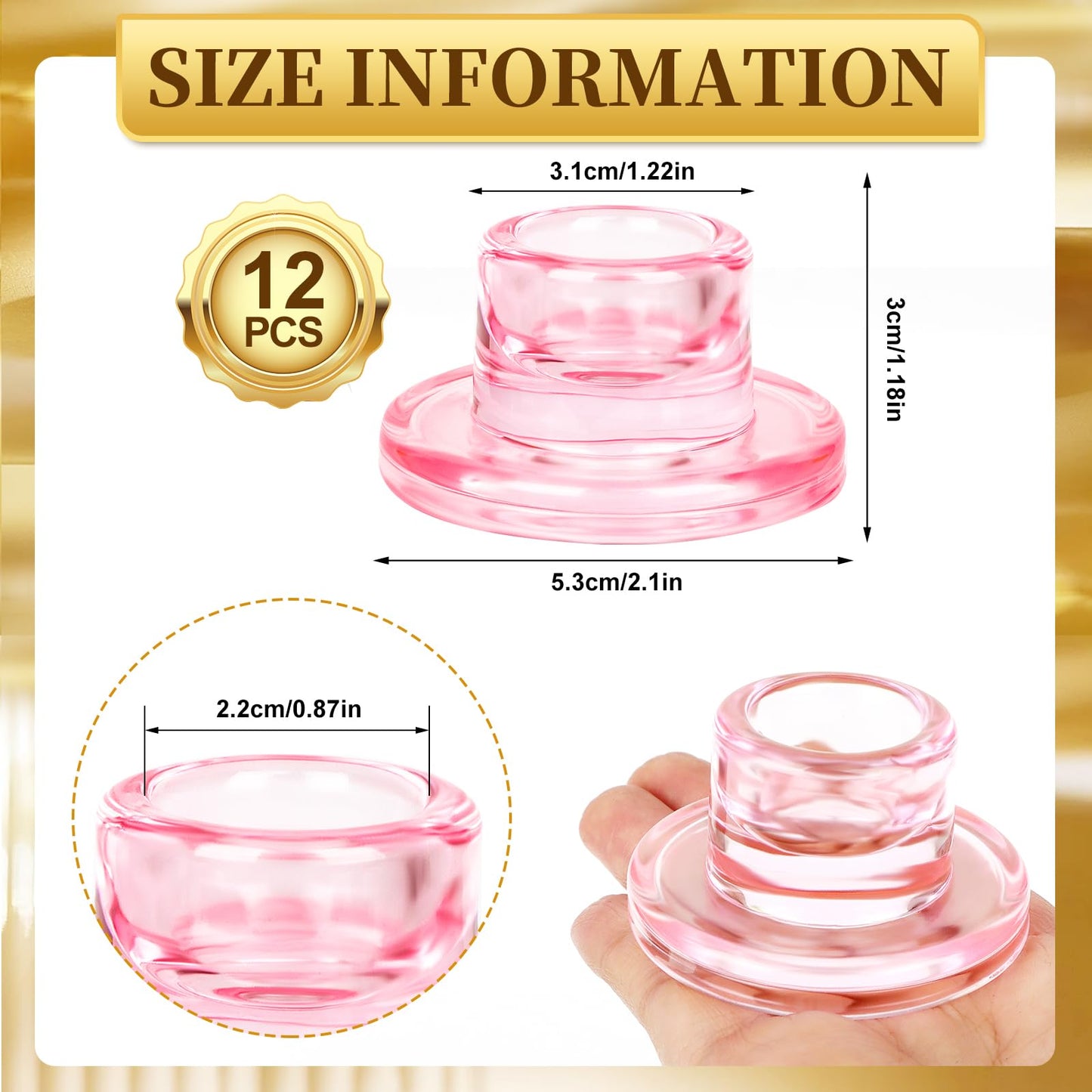 12 PCS Glass Taper Candle Holders Bulk Pink Candlestick Holders Clear Short Tapered Candle Stick Holder Decor Set for Table Centerpiece Wedding Party Advent Christmas Home Decorations