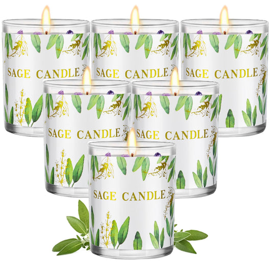 Candles, 6 Pack Sage Candle for Cleansing House Negative Energy, Scented Candles Gifts Set for Women, Crystal Candle Clearance with Crystal Healing Stones, Alternative to Smudge Sticks, Relax & Mind