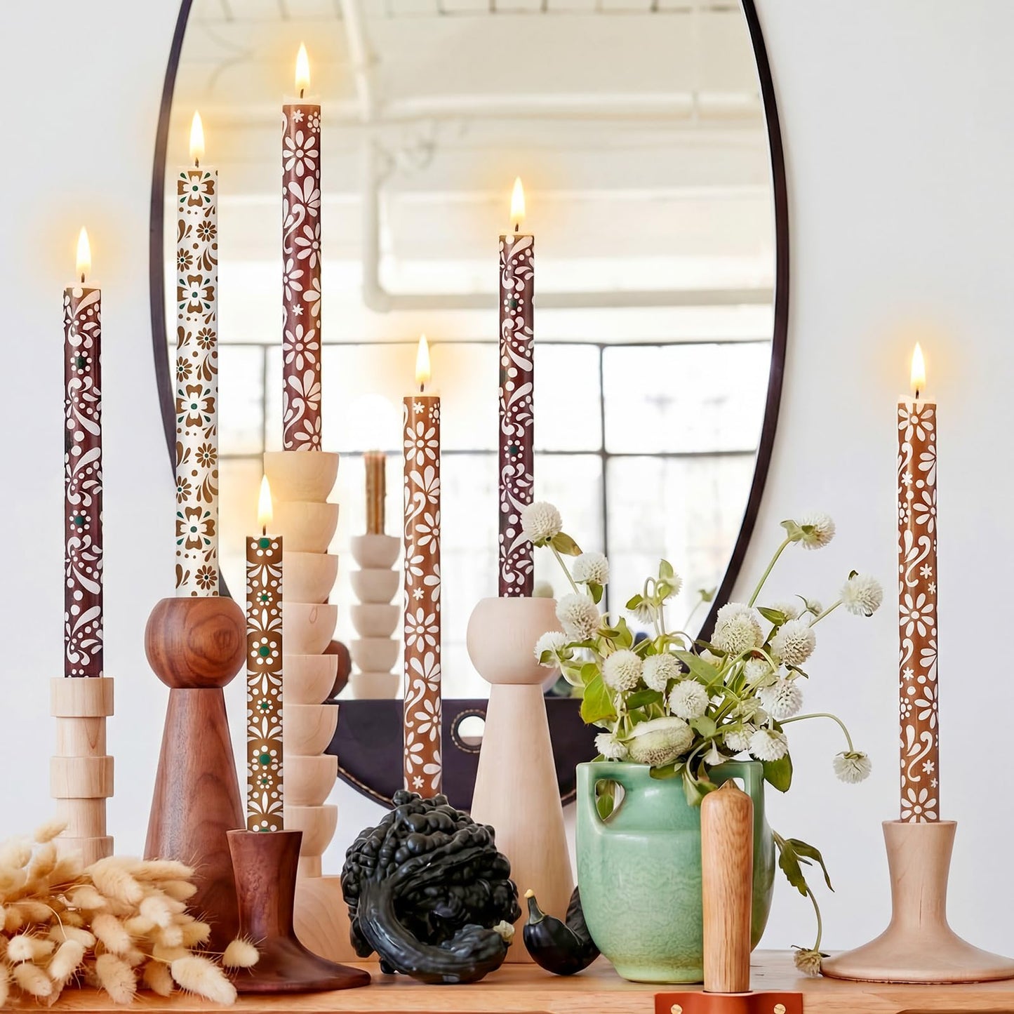 Lyrow 6 Pcs Mexican Cielito Lindo Flameless Taper Candles 11 Inch Real Wax LED Candles Flickering Battery Operated Candlesticks for Mexican Day of the Dead Home Dinner Holiday Decor Mexico Gifts