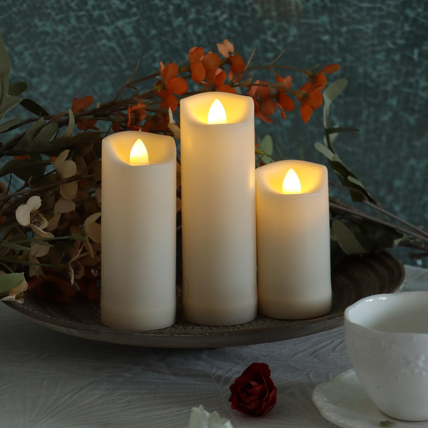 3 Pack LED Battery Operated Candles 2"x4"/5"/6" Plastic Flickering Flameless Candles with Timer Outdoor Waterproof Wedding Party Halloween Christmas Decoration Gifts Realistic Slim Pillar Candles