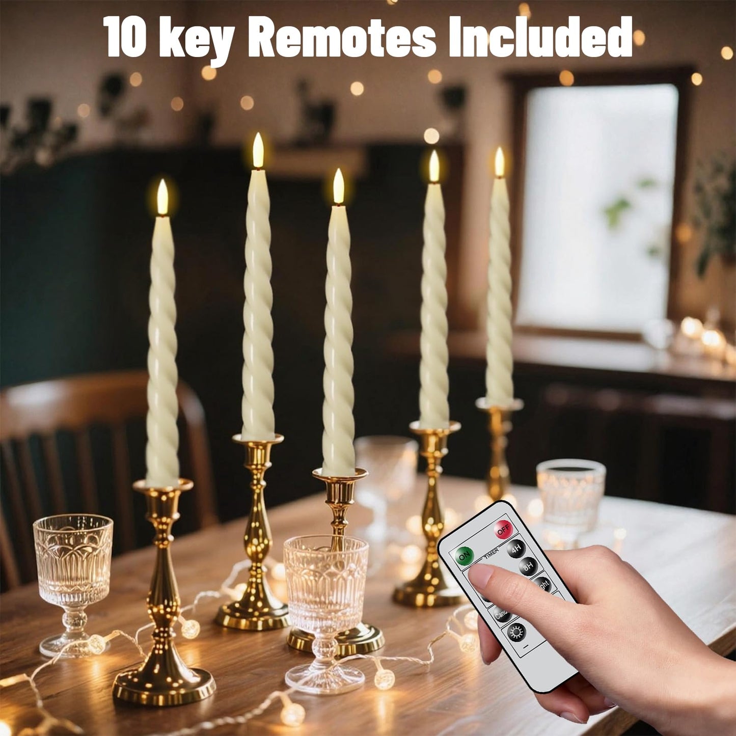 Wondise Flameless Taper Candles with Remote Timer, Real Waxy Ivory Battery Operated Candlesticks 3D Wick LED Candles for Halloween Christmas Holiday Wedding Decoration (2 Pack