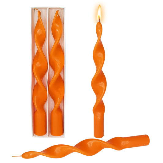 10 Inch Spiral Candles Set of 2 – Unscented Candle Stick, Orange Handmade Taper Candle Twisted Candles for Wedding Dinner Table Home Decor