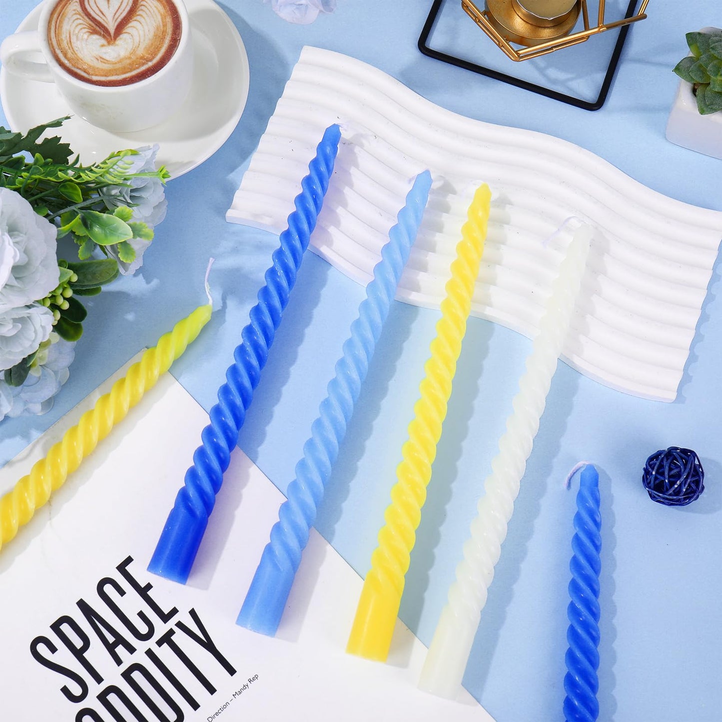 Whaline 8Pcs Summer Amalfi Coast Party Spiral Taper Candles Dripless Twisted Wax Candles 10 Inch Long Unscented Candle Sticks for Dinner Party Wedding Hanukkah Chanukah Home Table Decor