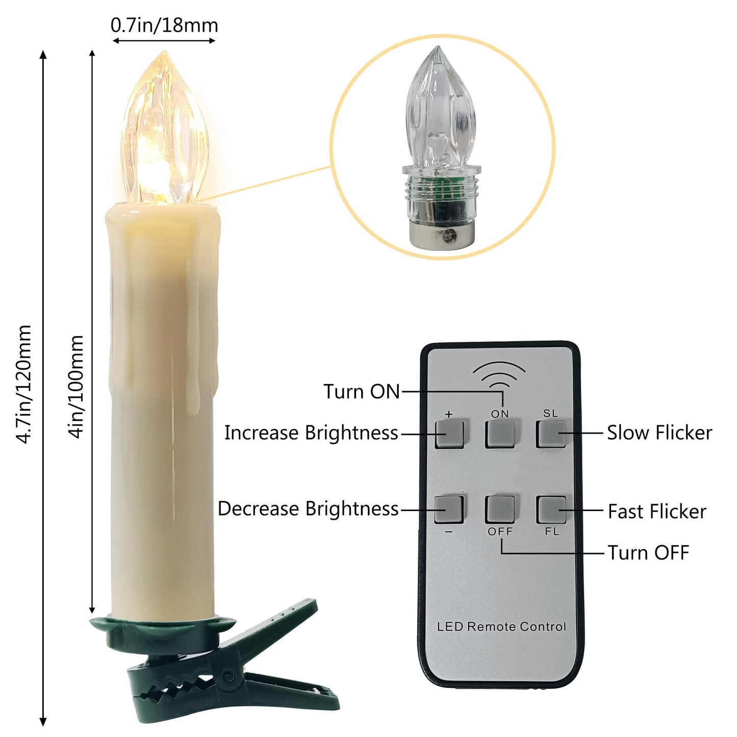 Flameless LED Taper Candles with Clips, 4” Battery Operated Window Candles with Remote Timer Mini LED Chandelier Candlesticks for Home Decor Wedding Church Party & Tree Lighting,10 Pack,Beige