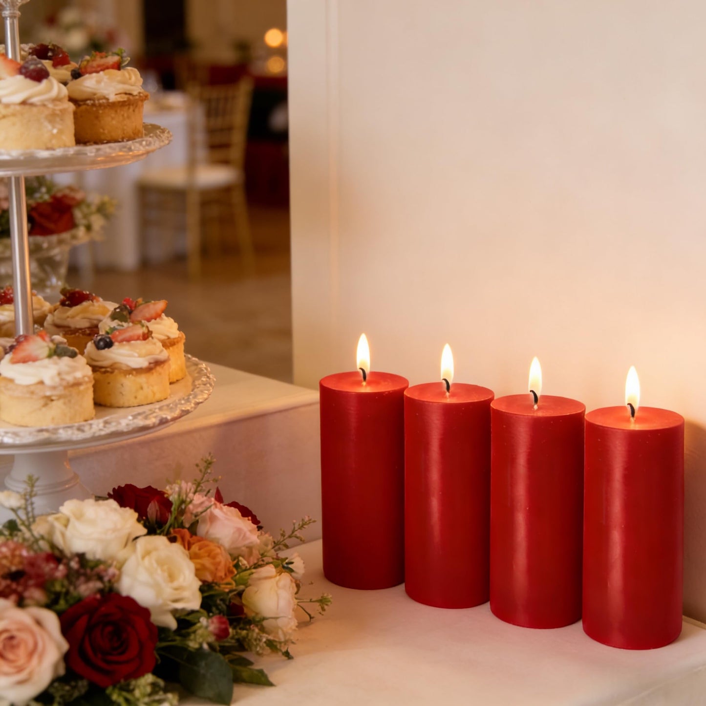 4 Pack Red Pillar Candles, 2x4 Inch, Long-Lasting, Dripless and Smokeless Unscented Candles, Ideal for Home Décor, Parties Weddings and Relaxation
