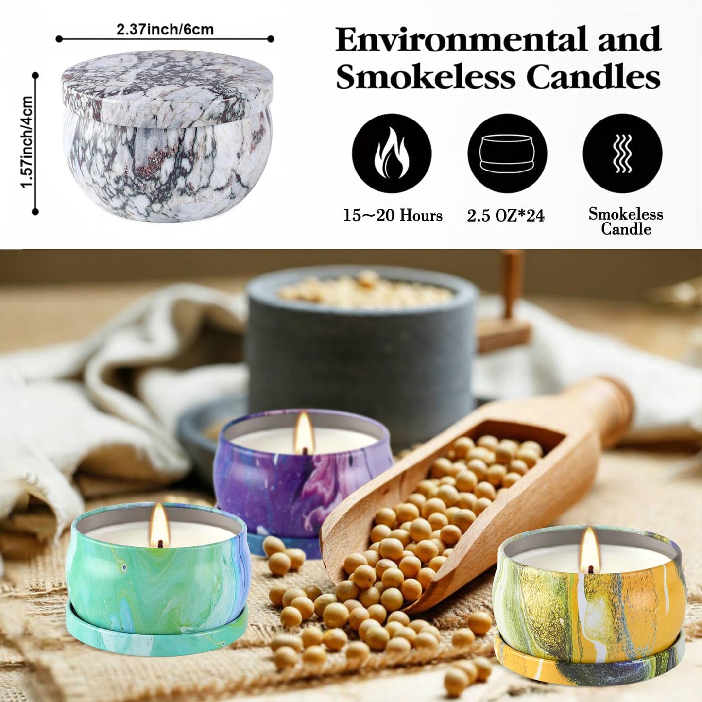 Onebird Set of 24 Scented Candle Gift Set,Natural Pure Soy Wax Aromatherapy Candles Essential Oils for Home and Women