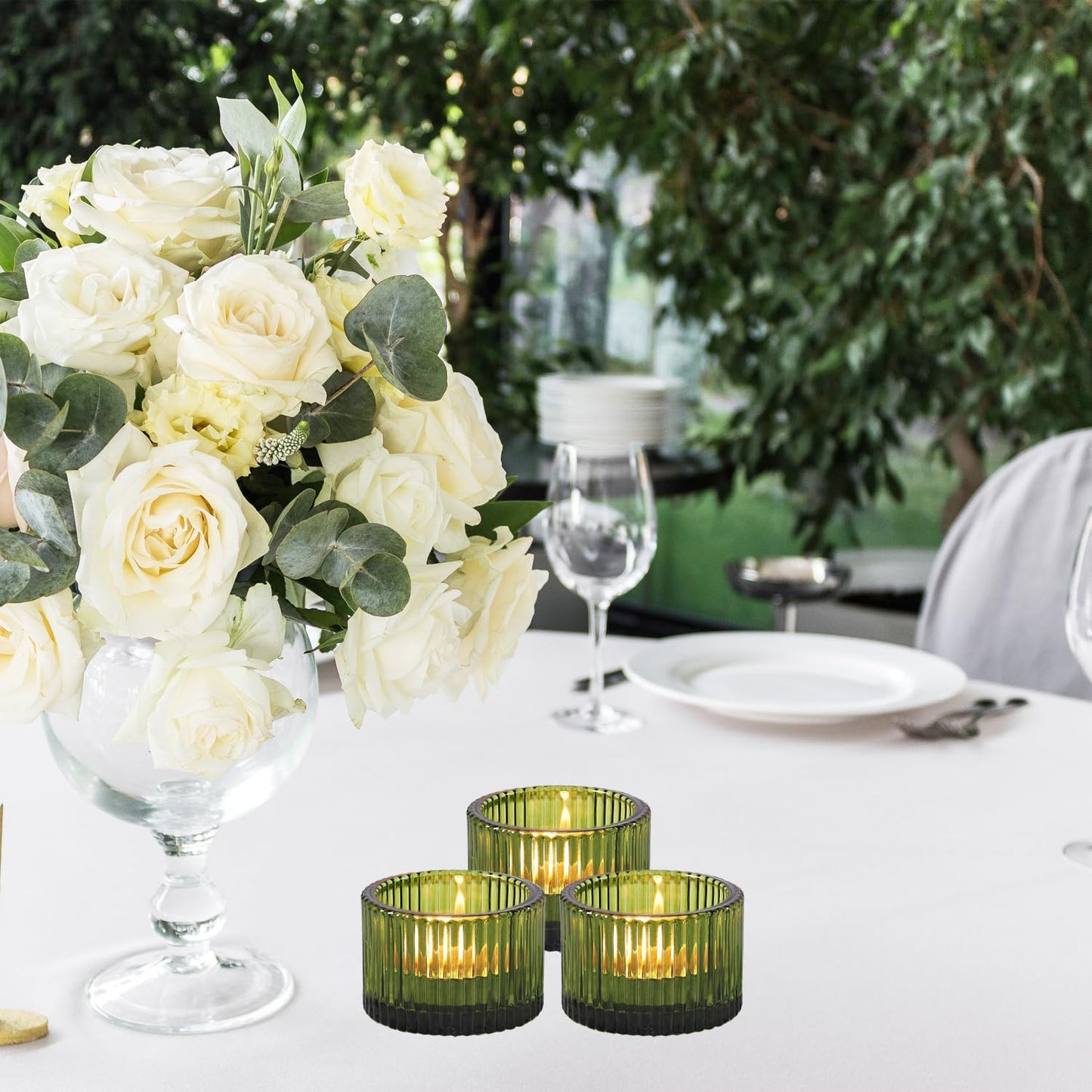 2 Pcs Tealight Candle Holder,Votive Candle Holders Glass Candle Holders Tea Lights Candle Holder for Table Centerpiece Decor Party&Home,Wedding Deco (Green)