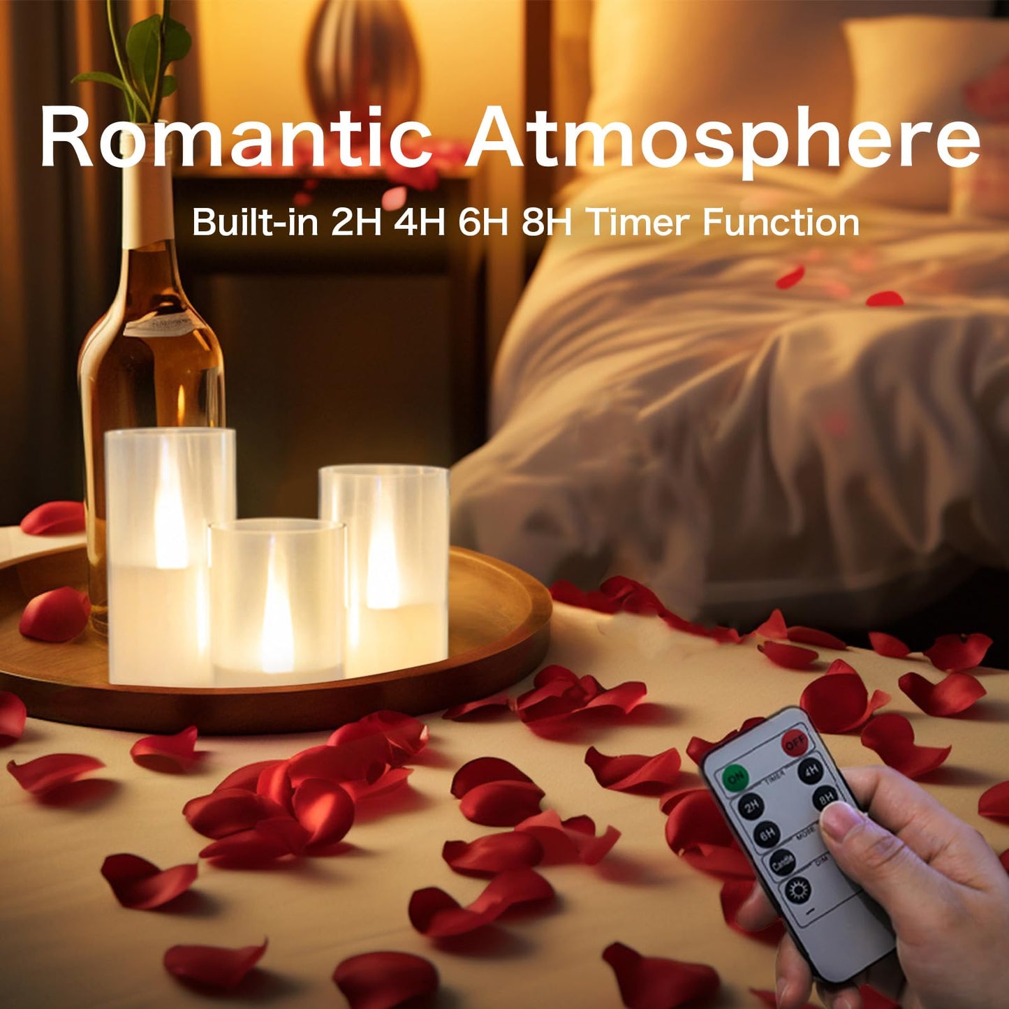 LANKER Flameless Candles with Remote Control and Timer, Battery Operated LED Pillar Candles, Romantic Light, Set of 3 (Warm White)