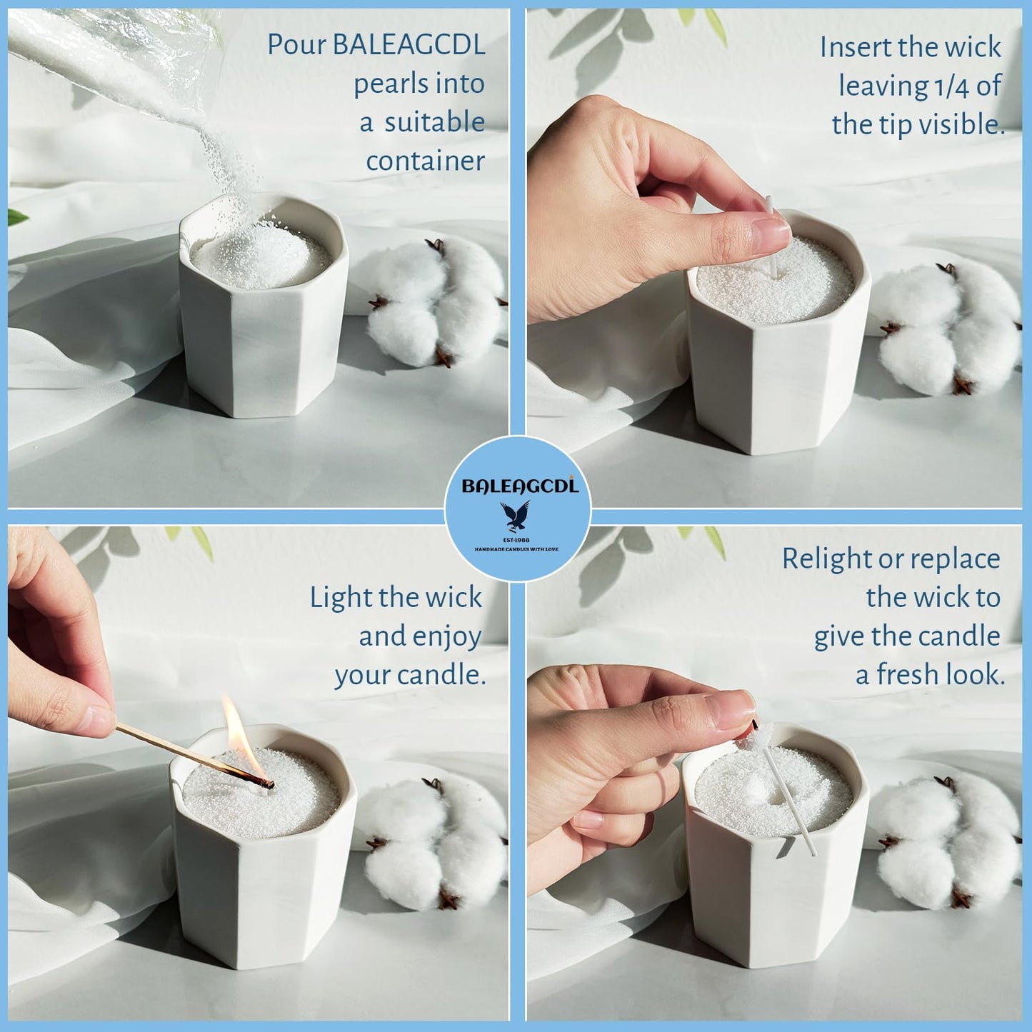 BALEAGCDL Pearled Candle 18 Oz with 30 Wicks - Unscented Sand Candles White Refillable Wax Lasts up to 120 Hours - Smooth and Clean Burning for Candle Making