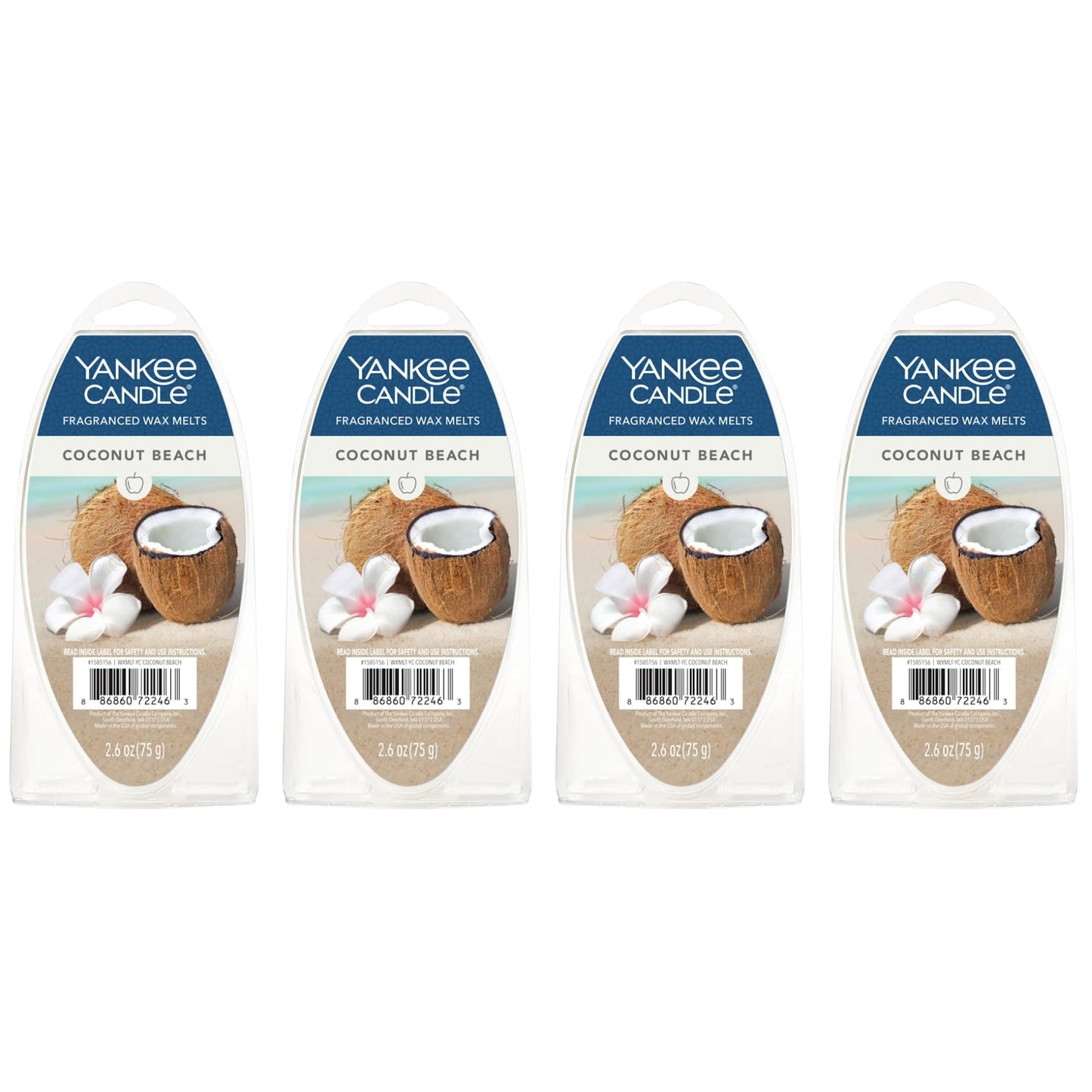 Yankee Candle Fragranced Wax Melts, Coconut Beach Tropical Scent, Flame-Free Home Air Freshener Cubes for Electric Warmers, Long-Lasting Indoor Room Deodorizer, 6 Wax Spheres (Pack of 4)