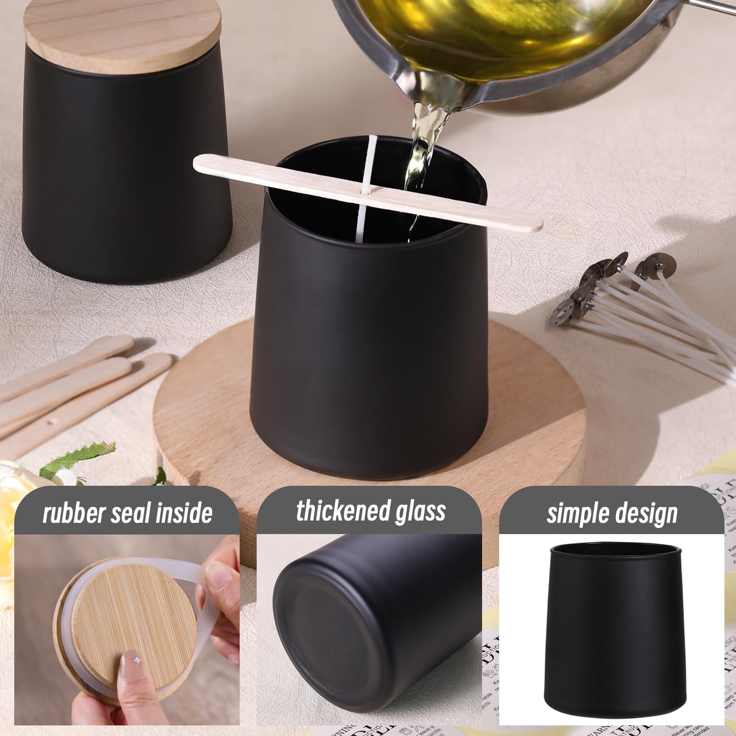 DARJEN 12 Pack Matte Black Candle Jars for Making Candles- 9 OZ Empty Glass Candle Making Jars with Making Kits, Candle Making Supplies Candle Containers for Home DIY & GIFS