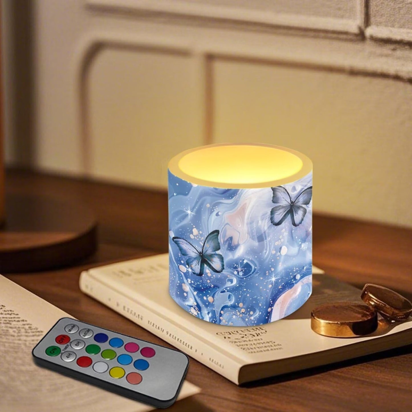 Cozeyat Navy Marble Flameless Candles 4 Pack Battery Operated LED Pillar Candles with Remote Control Timer Waterproof for Indoor Outdoor Use