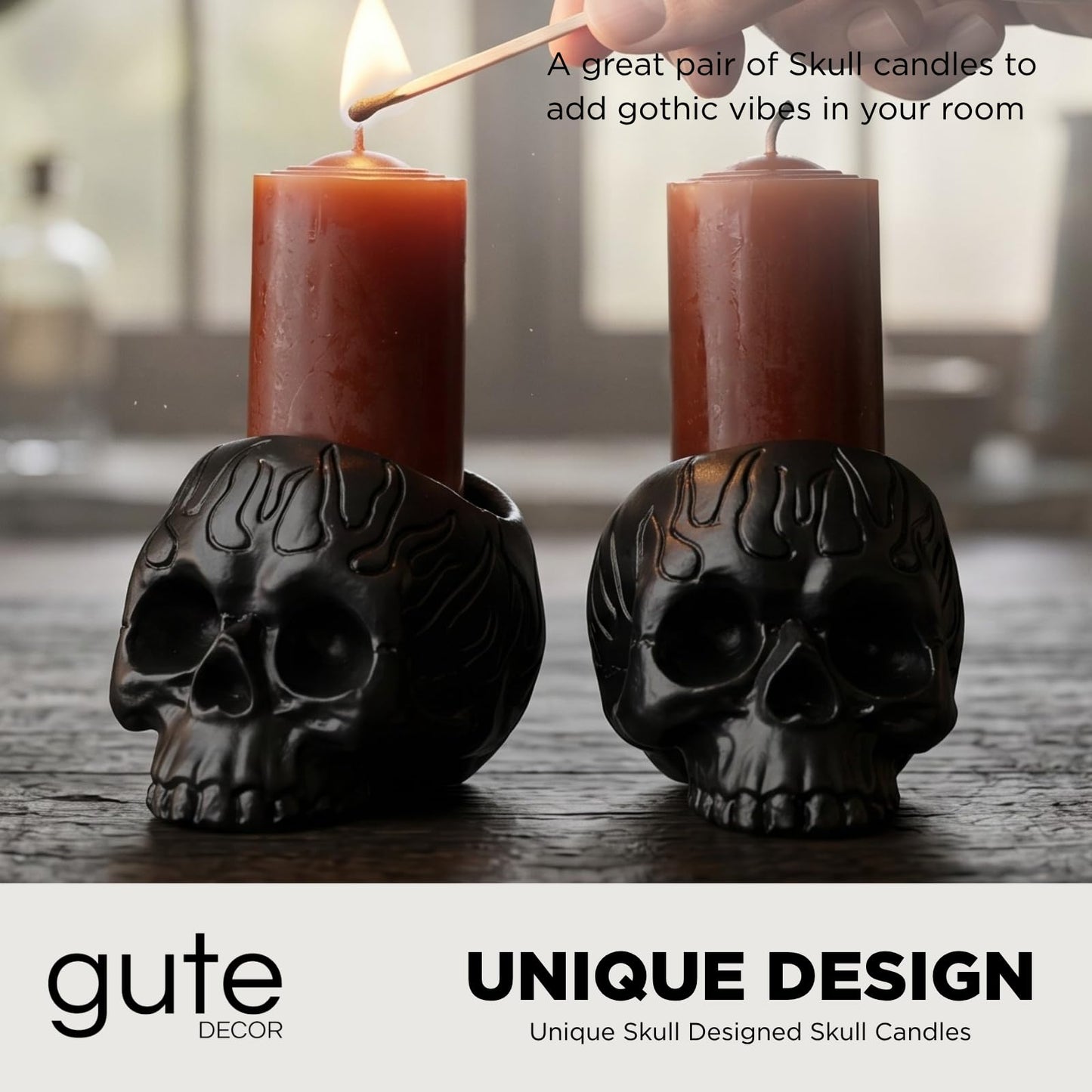 Skull Blood Candles 2 Pack - Bleeding Dripping Red Wax, Skeleton Reversing Skul Candle, Magic Skulls Candlestick Spooky Gothic Bar Decoration - 3.54 x 2.56 x 2.36-8 Hour Burn Time - Gute