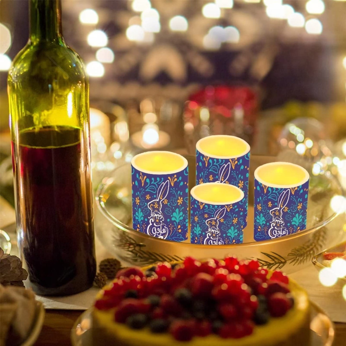 Cozeyat 4 Pieces Easter Flickering LED Candles Decor,Tea Lights Battery Operated,Rabbit Pattern Realisitc Warm Yellow Tealights with Remote Timers for Birthday Party Wedding