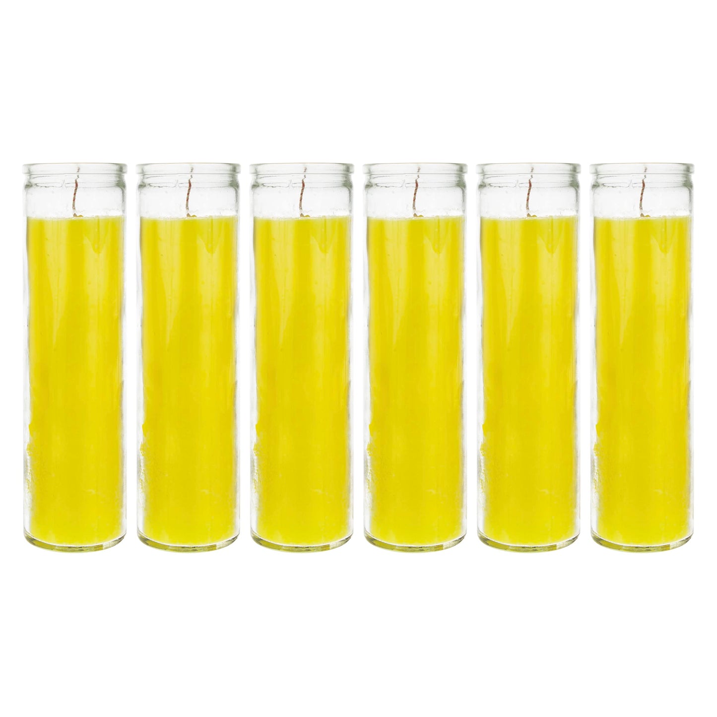 Mega Candles 6 pcs Unscented Yellow 7 Day Glass Container Devotional Prayer Candles, Premium Wax Candle 2 Inch x 8 Inch, Sanctuary, Vigils, Prayers, Blessings, Religious, Memorials, Remembrance
