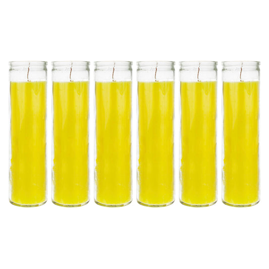 Mega Candles 6 pcs Unscented Yellow 7 Day Glass Container Devotional Prayer Candles, Premium Wax Candle 2 Inch x 8 Inch, Sanctuary, Vigils, Prayers, Blessings, Religious, Memorials, Remembrance