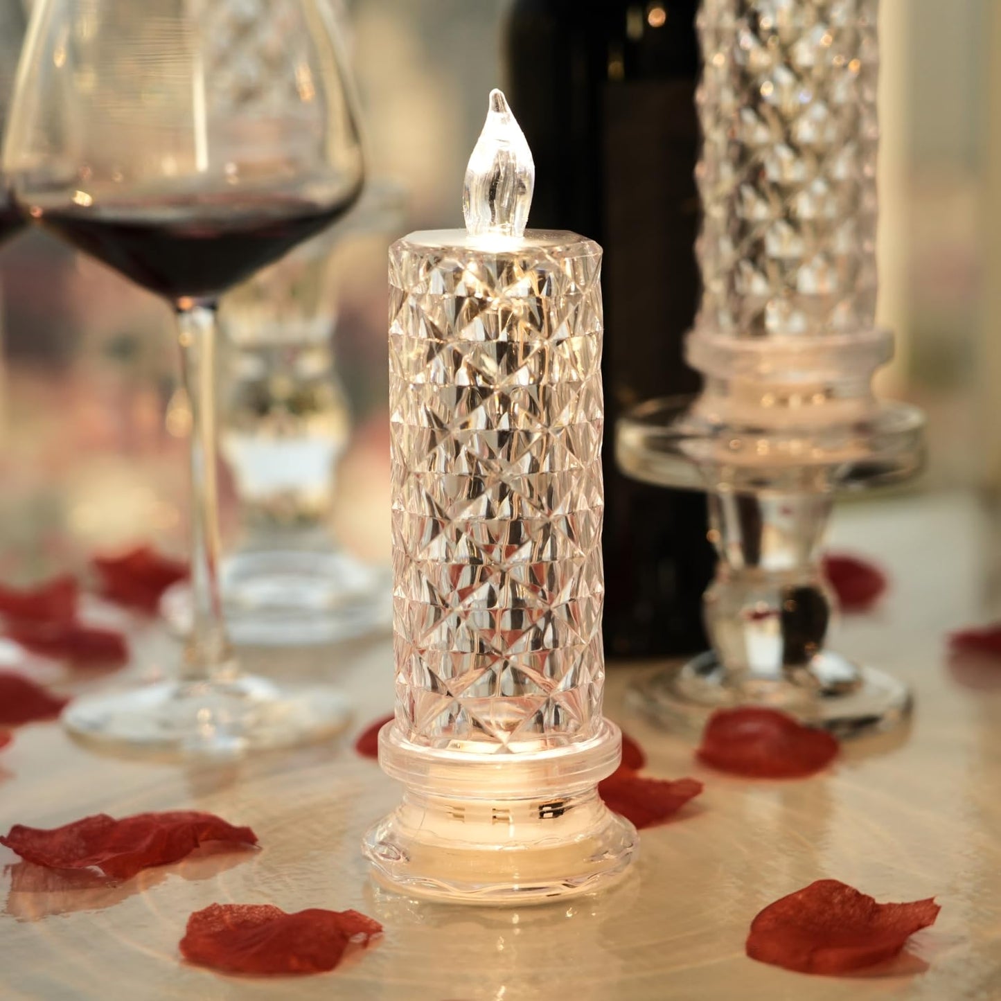 SupBri Rose Shadow LED Flameless Candles, 4PCS Romantic Battery Operated Candles Led Pillar Candles for Valentines Proposal Anniversary Wedding Christmas Decorations(White, D 2.5" x H 7.2")