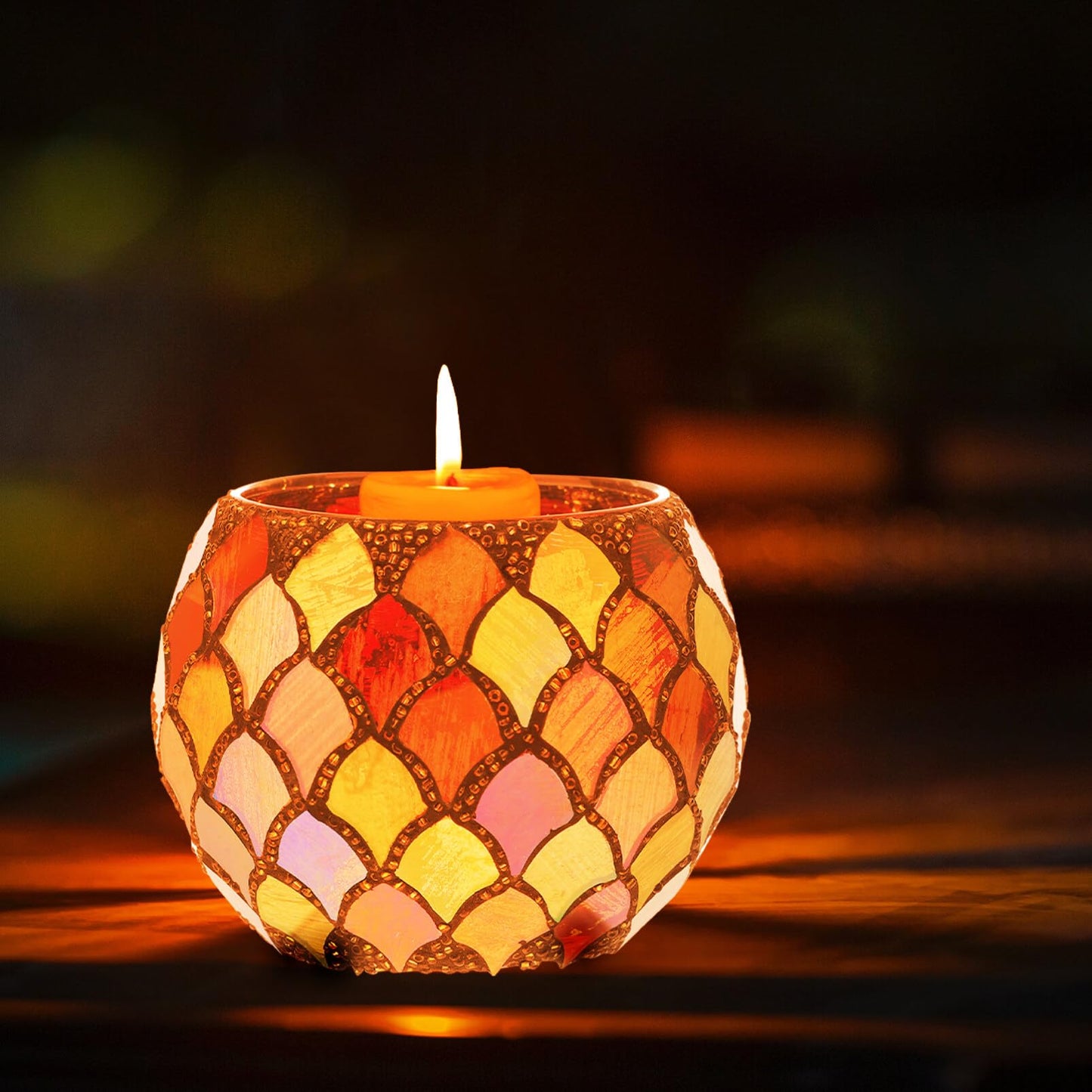 Abaodam Glass Mosaic Candle Holder 4 Inch Votive Tealight Stand Decorative Glass Bowl for Home Wedding Party Table Centerpiece
